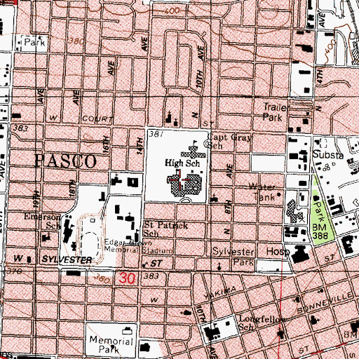 Topographic Map of Pasco Senior High School, WA