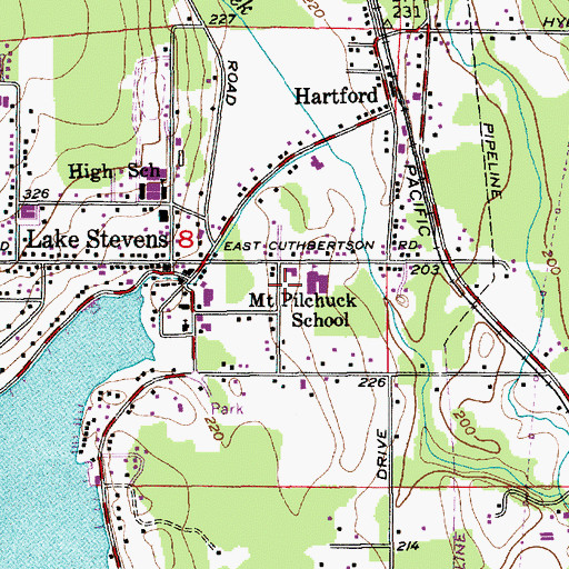 Topographic Map of Mount Pilchuck Elementary School, WA