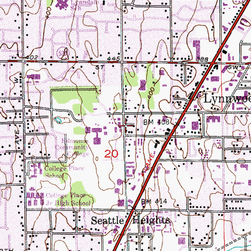 Topographic Map of Sahalee School, WA