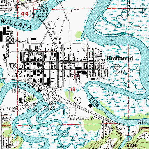 Topographic Map of Raymond Junior - Senior High School, WA