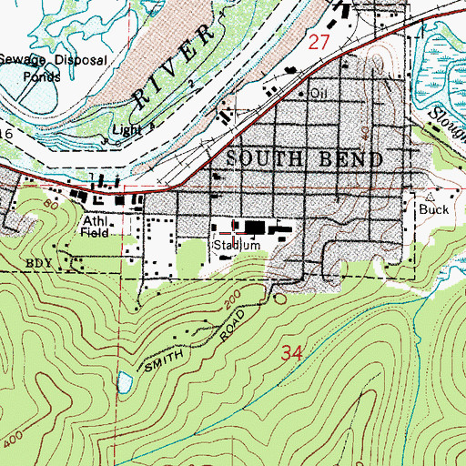 Topographic Map of South Bend High School, WA