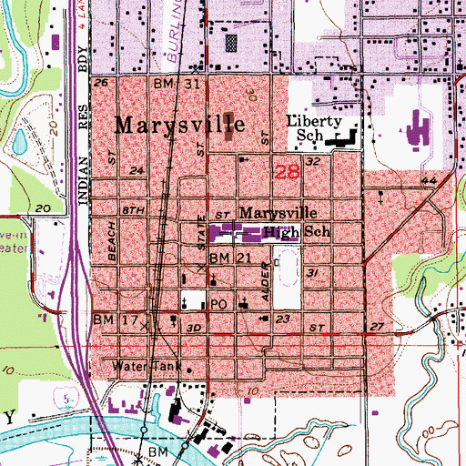Topographic Map of Marysville Junior High School, WA