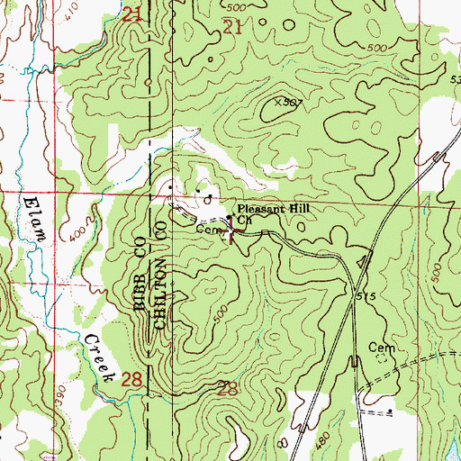 Topographic Map of Pleasant Hill Cemetery, AL