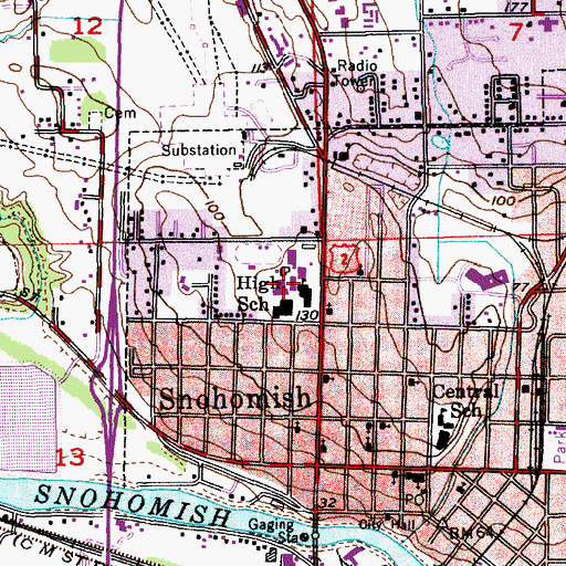 Topographic Map of Snohomish High School, WA
