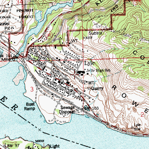 Topographic Map of Lyle High School, WA