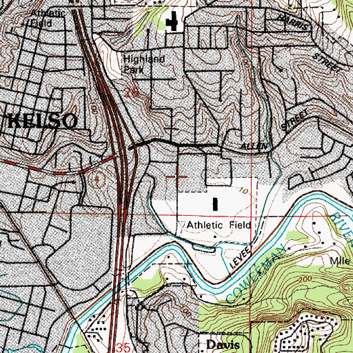 Topographic Map of Kelso High School, WA