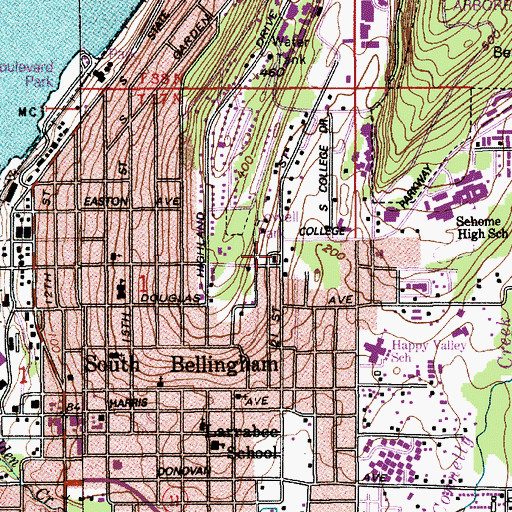 Topographic Map of Rufus M Jones School of the Pacific, WA