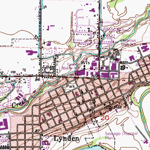 Topographic Map of Lynden Middle School, WA