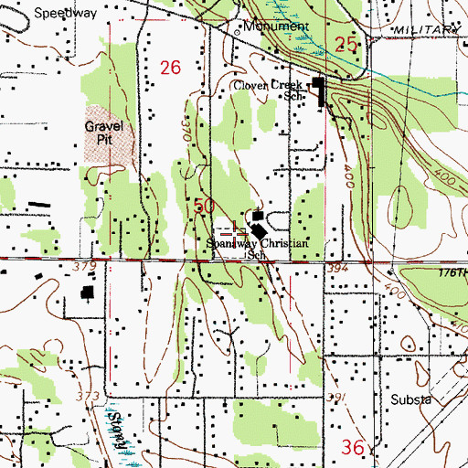 Topographic Map of Cascade Christian School - Spanaway Elementary, WA