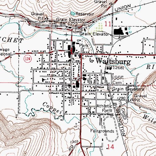 Topographic Map of Waitsburg Upper Elementary School, WA