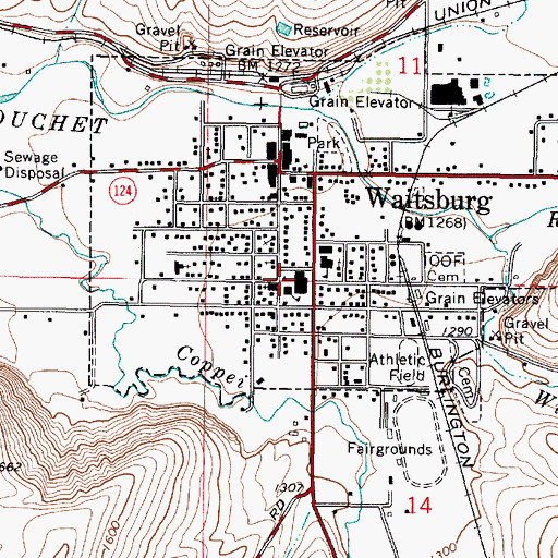 Topographic Map of Waitsburg Elementary School, WA