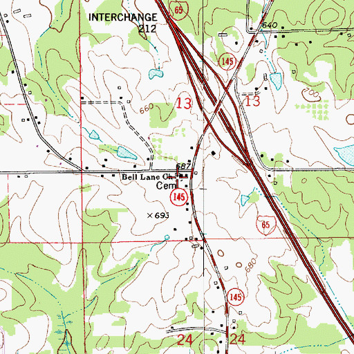 Topographic Map of Bell Lane Cemetery, AL