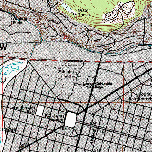 Topographic Map of Mark Morris High School, WA