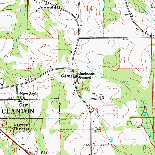 Topographic Map of Jacksons Chapel Cemetery, AL