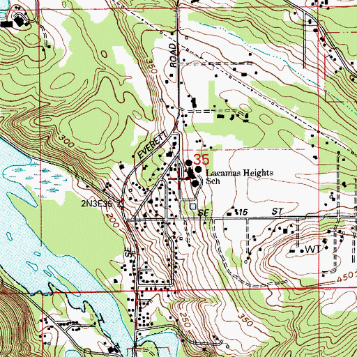 Topographic Map of Lacamas Heights Elementary School, WA