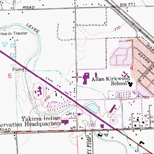 Topographic Map of Yakama Tribal School, WA