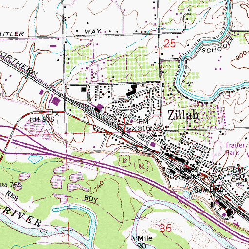 Topographic Map of Zillah Intermediate School, WA