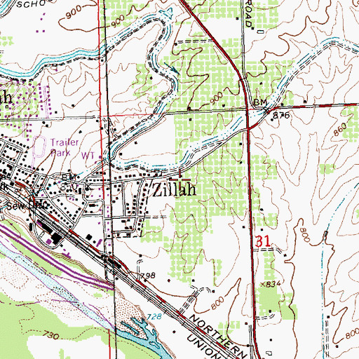 Topographic Map of Zillah High School, WA