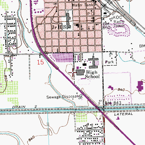 Topographic Map of Wapato High School, WA