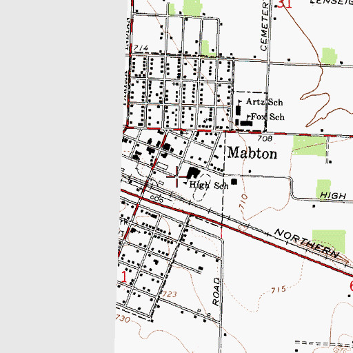 Topographic Map of Mabton Junior Senior High School, WA