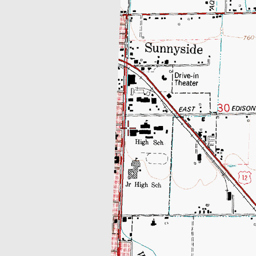 Topographic Map of Sunnyside High School, WA