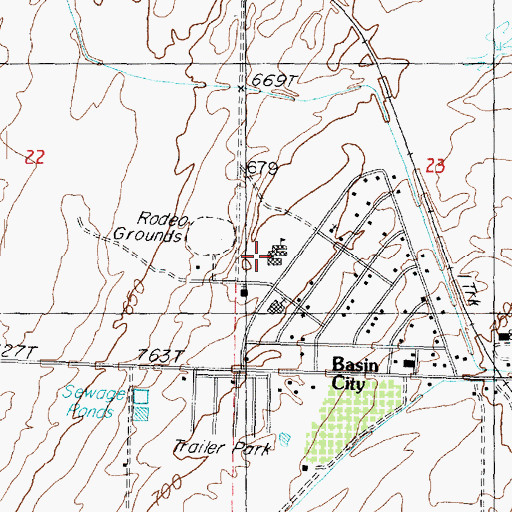 Topographic Map of Basin City Elementary School, WA