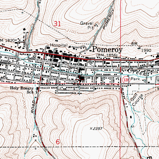 Topographic Map of Pomeroy Junior Senior High School, WA