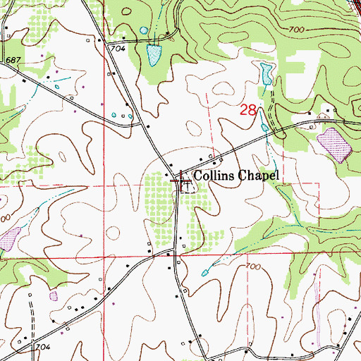 Topographic Map of Collins Chapel Baptist Church, AL