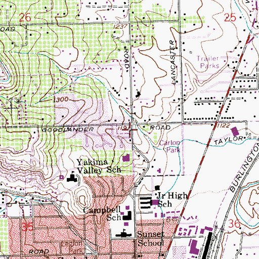 Topographic Map of Selah High School, WA