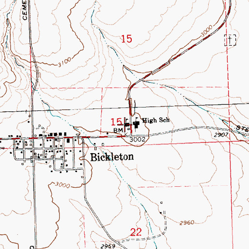 Topographic Map of Bickleton Elementary/High School, WA