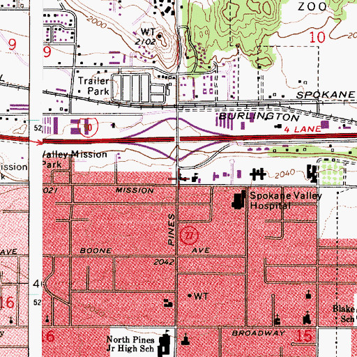 Topographic Map of Spokane Valley Adventist School, WA