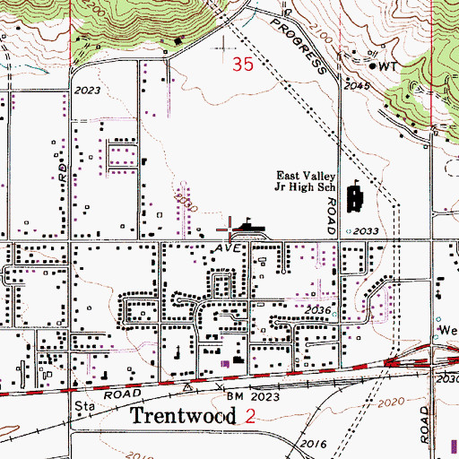 Topographic Map of Trentwood Elementary School, WA