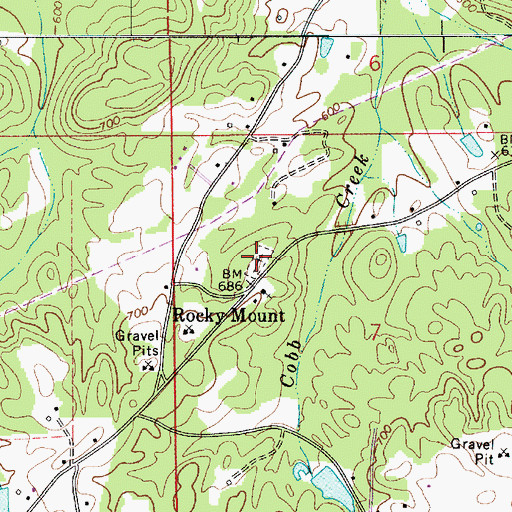 Topographic Map of Rocky Mount Cemetery, AL