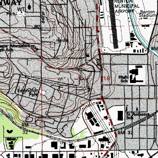 Topographic Map of Renton Christian School, WA