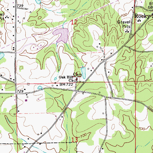 Topographic Map of Oak Hill Cemetery, AL