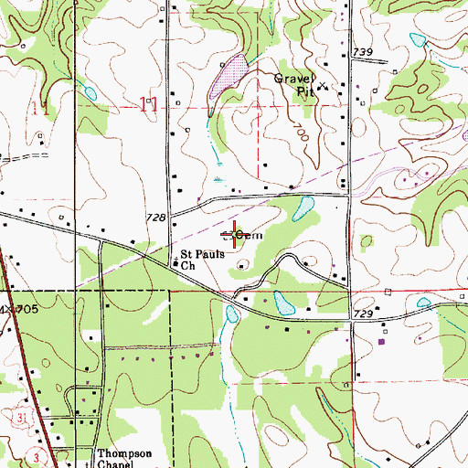 Topographic Map of Saint Pauls Cemetery, AL