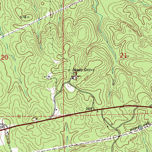 Topographic Map of Shady Grove Cemetery, AL