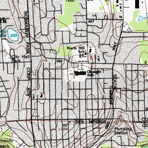 Topographic Map of Aviation High School, WA