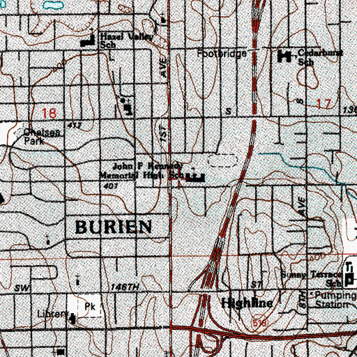 Topographic Map of John F Kennedy Catholic High School, WA