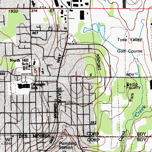 Topographic Map of Maywood Center, WA