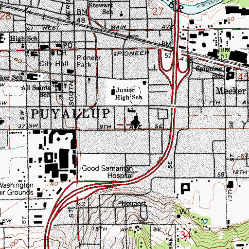 Topographic Map of Cascade Christian Puyallup, WA