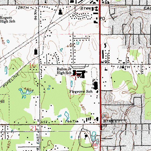 Topographic Map of Ballou Junior High School, WA