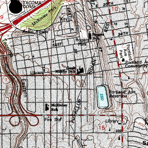 Topographic Map of Gault Middle School, WA