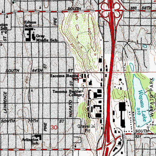 Topographic Map of Tacoma Baptist Schools, WA