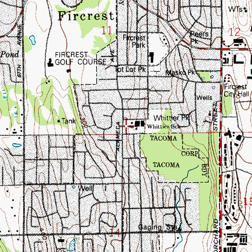 Topographic Map of Whittier Elementary School, WA