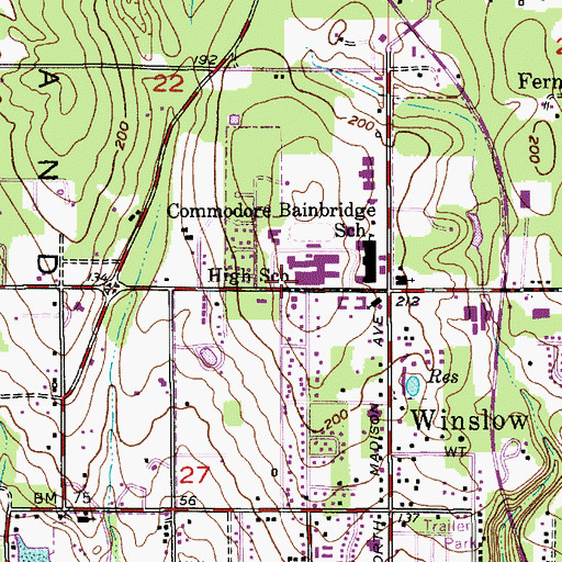 Topographic Map of Bainbridge High School, WA