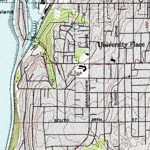 Topographic Map of University Place Primary School, WA