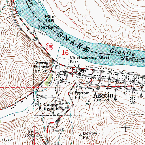 Topographic Map of Asotin Junior Senior High School, WA