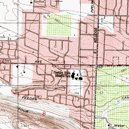 Topographic Map of Desert Hills Middle School, WA