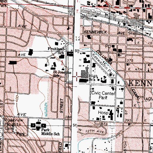 Topographic Map of Kennewick High School, WA